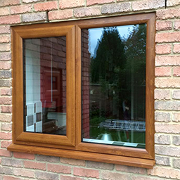 tan wood framed window
